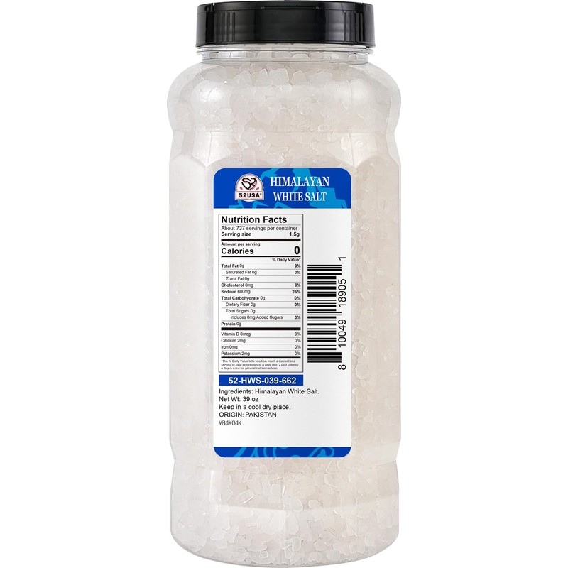 52USA Himalayan White Salt Coarse, Sea Salt for Grinder Refill,