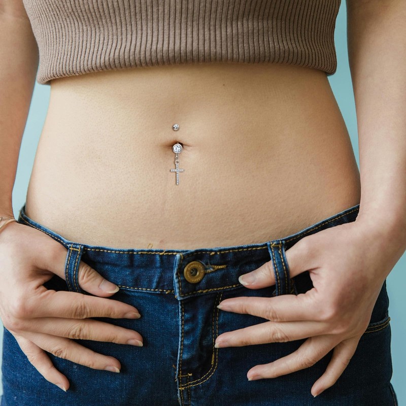 Daesar Navel Bar, Belly Bars Surgical Steel Dangly Belly Button