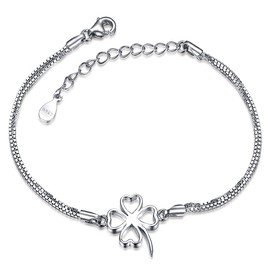 Meixao 925 Sterling Silver Simple Design Four Leaf Clover Link Bracelet For Women (White)