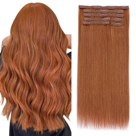 Elailite Clip in Hair Extensions Real Human Hair, Remy Hairpieces for Women, 7PCS Lace Weft Full Head, 20 Inch 120g Dark Auburn Copper Red