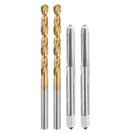 uxcell Tap and Drill Bit Set, 2pcs 10-32 UNF Straight Flute Thread Screw Taps & 2pcs 4.1mm Twist Drill Bits, Uncoated/Titanium Coated HSS-6542 Tapping Threading Tool Kit