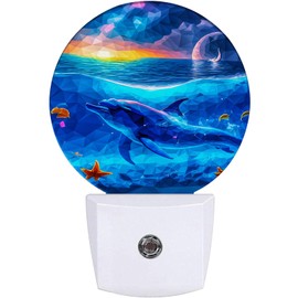 EMXION Blue Dolphins Night Light,Cool Ocean Nightlight Plug into Wall LED Lamp Auto Sensor Dusk to Dawn for Bedrooms/Kitchens/Toilets/Corridors,Energy-Saving