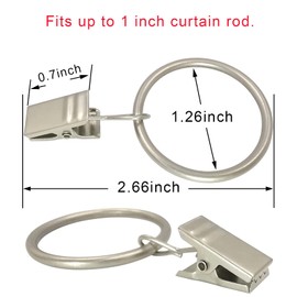 LLPJS 40PCS Curtain Rings with Clips, Curtains Hooks Drapery Clip with Ring, Perfect for Decor Drapes Fabric Bows Caps Hangers or Othe Display, Rings 1.26 Inch I D, Matte Silver
