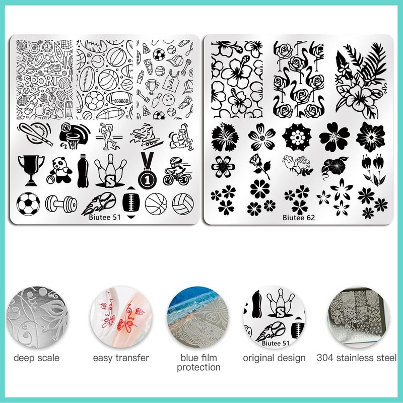 Biutee 15 Sets Nail Stamp Plates, Nail Print Iron Plates,