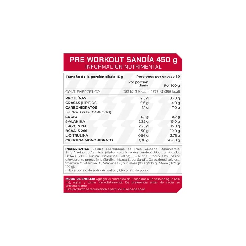 Pre Workout Sabor Sandia (450 Gramos) Prowinner