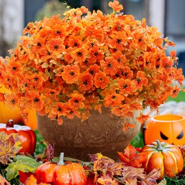 Artificial Fall Flowers Outdoor for Autumn Decoration, 12 Bundles Fake Silk Daisy Flowers Realistic UV Resistant for Outside Home Planter Porch Patio Yard Garden Autumn Decor