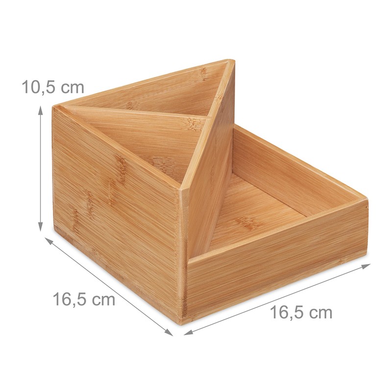 Relaxdays Bamboo Pen Holder, Desk Organiser, Office, 3 Compartments, H