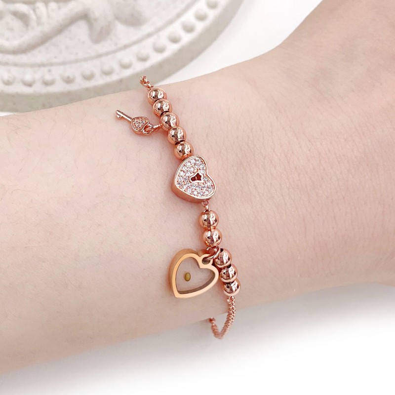 Oneress Rose Gold Christian Fashion Heart Mustard Seed Bracelet Key