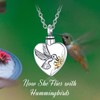 QeenseKc Hummingbird Urn Necklace for Human Pet Ashes Heart Cremation