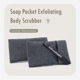 Soap Pocket Exfoliating Soap Saver Pouch | Body Scrubber Sponge, Exfoliator for Bath or Shower | for Large Bar Soap or Leftover Bits | Graphite Gray, 2 Pack + 2 Soap Lifting Pads