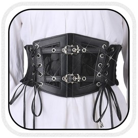 BODIY Black Corset Belt Leather Wide Waist Corset Vintage Waist Accessories for Women (Black)