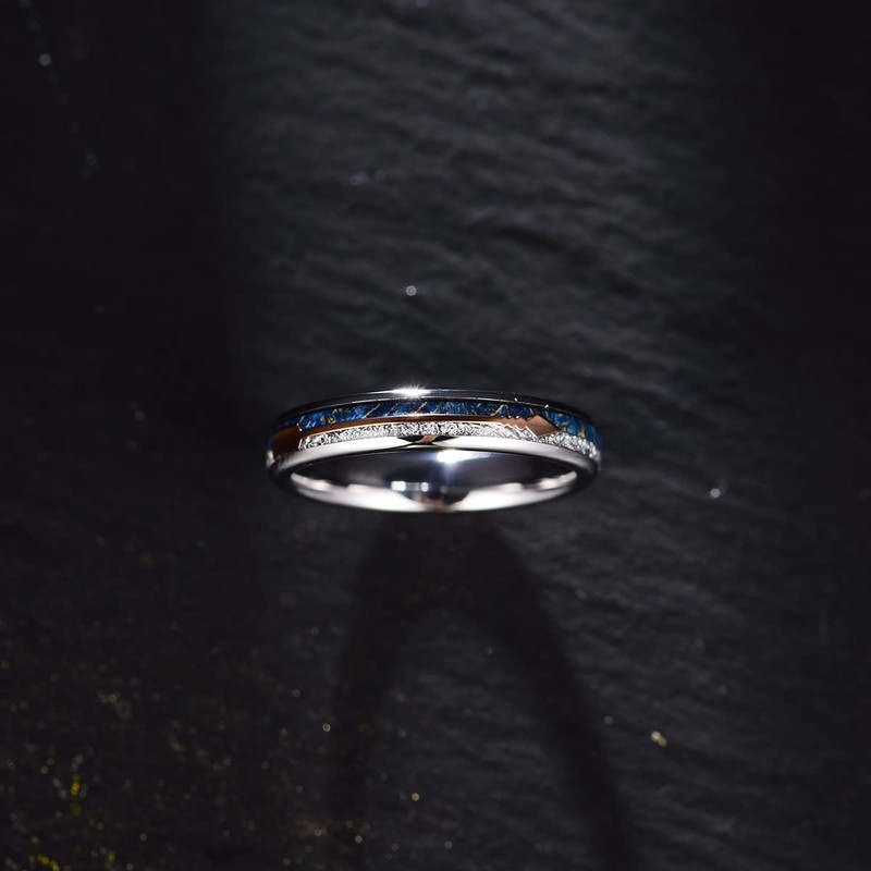 Vulca Tungsten Carbide Ring with Blue Wood & Meteorite &