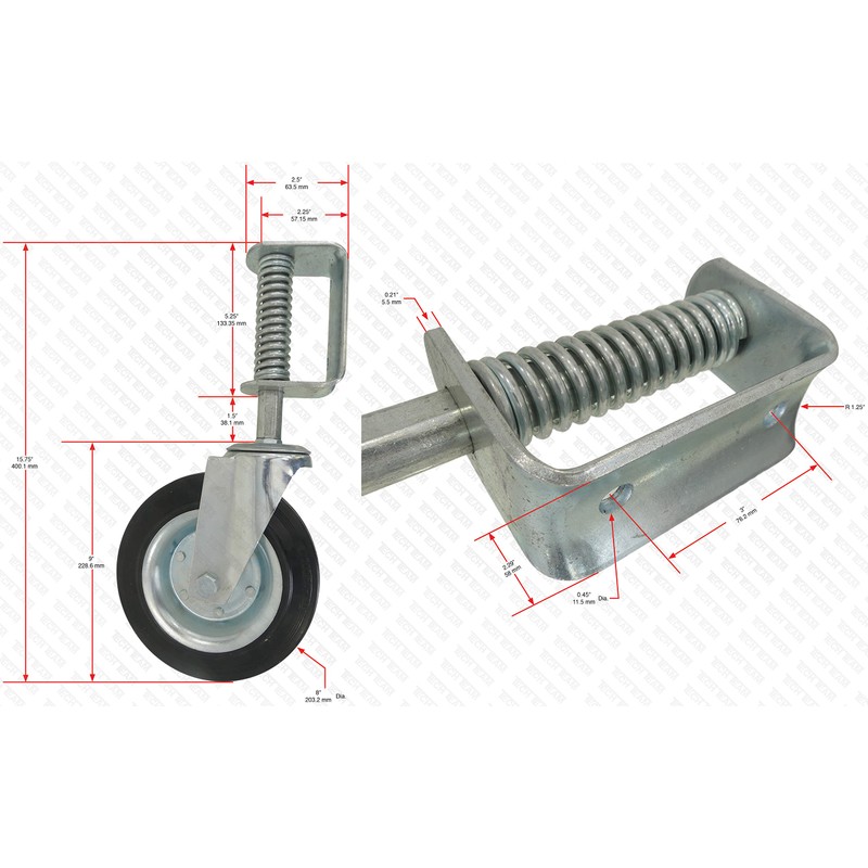 Tech Team #00884 8-Inch Spring-Loaded Gate Caster – Heavy Duty