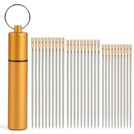 GarfxG 30pcs Self Threading Needles Easy Threading Hand Sewing Needles Large Eye Sharp with A Metal Tube for Storing, Blind Handmade Sewing Embroidery Accessories