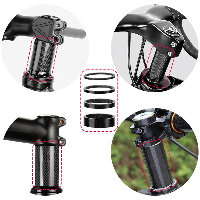 Qrity 4Pcs Bicycle Headset Spacers, Carbon Fiber Bike Handlebar Spacers