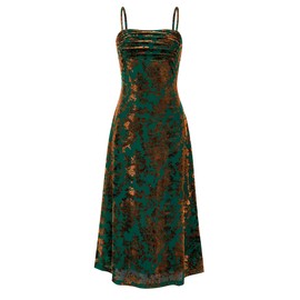 BTFBM Women's Summer Dress Sleeveless Spaghetti Strap Midi Dress Sexy Cowl Neck Floral Cocktail Dress Party Dresses(Dark Green,Large)