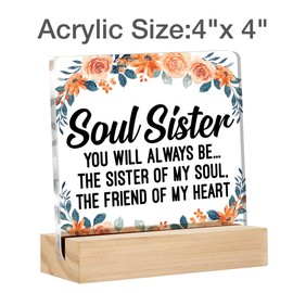 Soul Sister Gifts for Women Female Best Friends, Soul Sister Clear Desk Decorative Sign Bestie Gift Acrylic Sign Table Plaque Sign Keepsake Home Decor