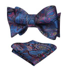 Hisdern Men's Floral Paisley Jacquard Wedding Party Bow Tie Hanky Set -