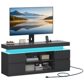 ADORNEVE TV Stand with Mount and Power Outlet, TV Mount for 32/45/55/60/65/70/75 inch TVs, Modern LED TV Stand with Shelves & 4 Drawers,Black Entertainment Center for Living Room,Bedroom