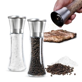 2 en 1 Molinillo Manual de Sal y Pimienta, Molinillo de Sal Marina de Plástico Ajustable y Molinillo de Pimienta de Acero Inoxidable, Molino Rellenable Manual para Sal, Pimienta u Especias