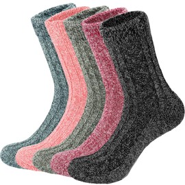 LWWTBS Womens Wool Socks 5 Pairs Winter Warm Socks Thick Knit Wool Soft Vintage Casual Crew Socks Gifts for Women Men (Mul-7)