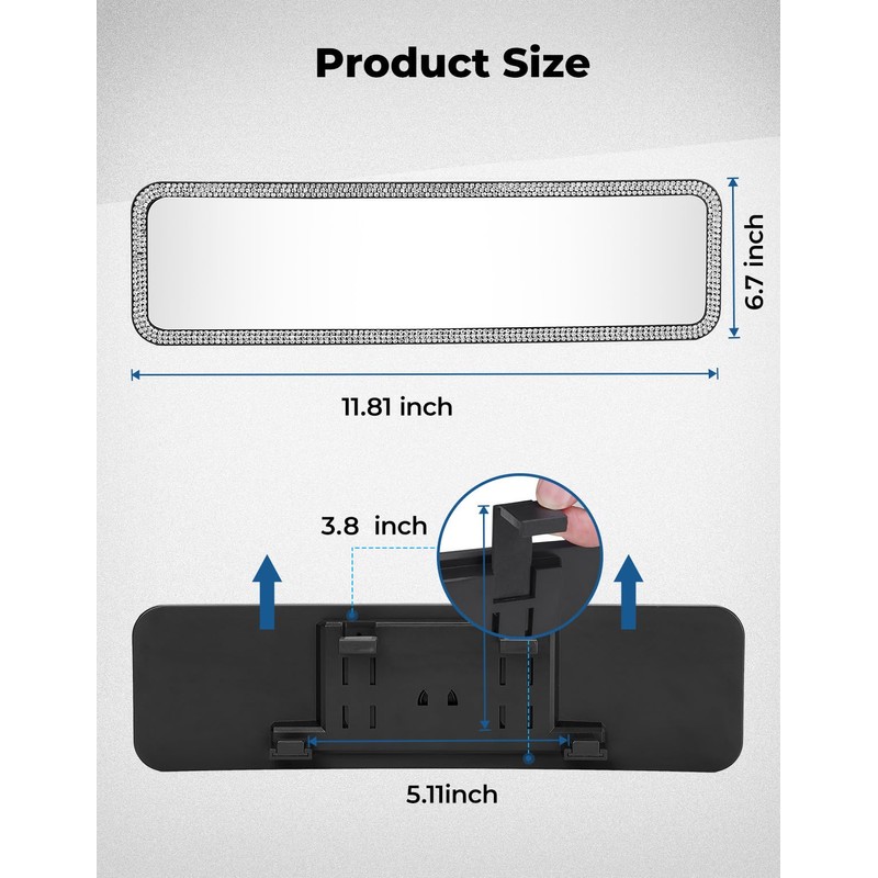 JOYTUTUS Rear View Mirror, Universal 11.81 Inch Panoramic Rearview Accessories