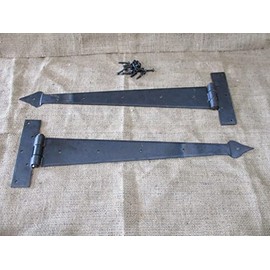 Cast Iron Antique Style Durable Vintage 2 Large Strap T Hinges 18" Tee Hand Forged in Fire Barn Rustic Door Iron Arrow