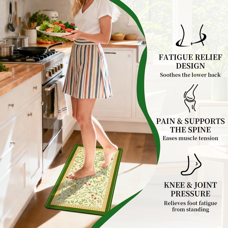 Vintage Farmhouse Kitchen Mats for Floor, Non-Slip, Anti-Fatigue, 2-Piece