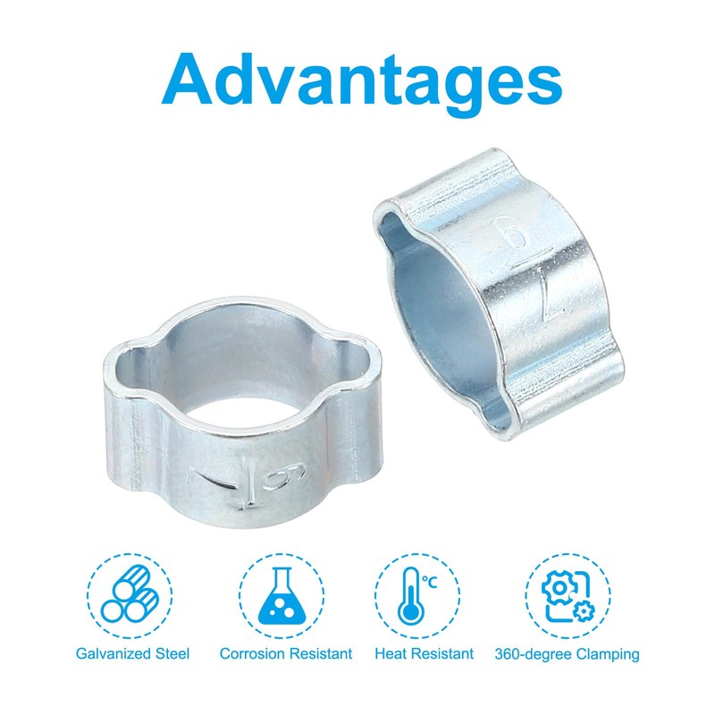 PATIKIL 20 Pack 7-9mm Double Ear Hose Clamps Galvanized Steel