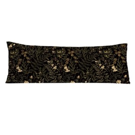 PIUD Moody Floral Botanical 20x54 Body Pillow Cover, Dark Aesthetic Room Decor, Rustic Dark Cottagecore Gold Plants Flower Botanical Decorative Long Body Pillow Cases for Bed Couch