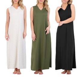 Real Essentials 3 Pack: Women's Soft Tank Nightgown Sleeveless Nightshirt Sleep Dress (Available In Plus Size), Set 4, XX-Large