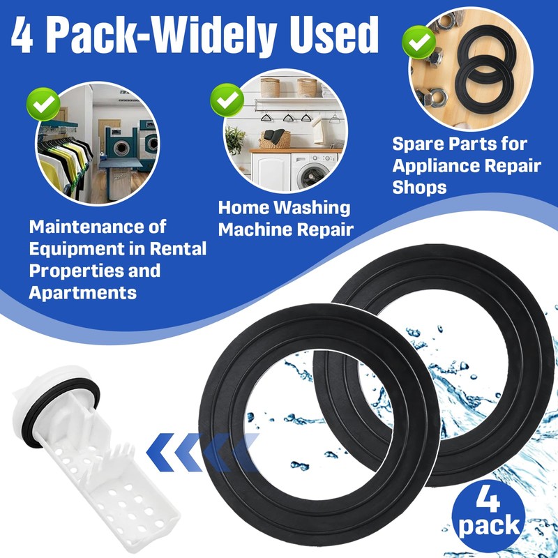 4-Pack Washer Drain Gasket Compatible with WH23X38617 Pump Filter with