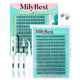 Lash Clusters Kit Natural Eyelash Clusters Wispy 10-16mm Eyelash Extension Kit Clear Band D Curl DIY Individual Lashes Clusters with Waterproof Bond & Seal by MilyBest, KIT-B Natural