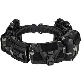 YAKEDA Tactical Battle Belts for Men- Quick Release Trigger Airsoft Belt Heavy Duty Belts with Pouches 7 PCS (Black CP2.0)