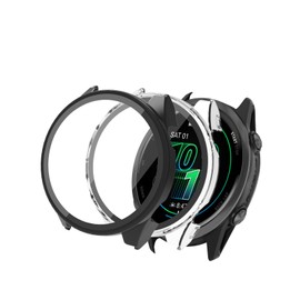 Case for Garmin Forerunner 570 42MM Premium Running Smartwatch,WUNIAK Hard PC Screen Protector for Forerunner 570,9H Tempered Glass Ultra-Thin Full-Coverage Shockproof Bumper,(2Pack,Transparent+Black)