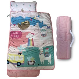 SMARTHAVEN Toddler Nap Mat Set with Removable Pillow - Ultra Soft Slumber Nap Mats for Preschool, Roll-Up Toddler Sleeping Bag for Preschool & Daycare - 50"x20" Cozy and Portable (Pink Alpaca)