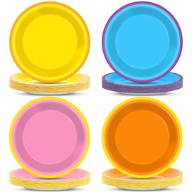 ojustbeok 48Pcs Girls Paper Plates Teacher Party Supplies Cartoon Girls Dessert Plates Tableware English Teacher Birthday Supplies for Birthday Picnic Baby Shower Boys Girl Party Decorations