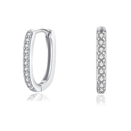 Loutade Hoop Earrings Silver Women's Earrings, 925 Sterling Silver Oval Hoop Earrings with Zirconia, Hypoallergenic Geometric Silver Huggie Earrings, Sleeping Cartilage Earrings, Silver 925 Hoop
