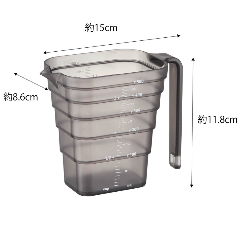 Yamazaki 6922 Magnetic Tiered Measuring Cup, 500 mL, Black, Approx.