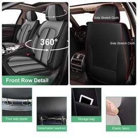 DISUTOGO 2 Front Seat Covers for Toyota Prius 2001-2015 Faux Leather Car Seat Cover Waterproof Automotive Seat Cushion Protectors Compatible Airbag (2 Seats, Black&Grey)