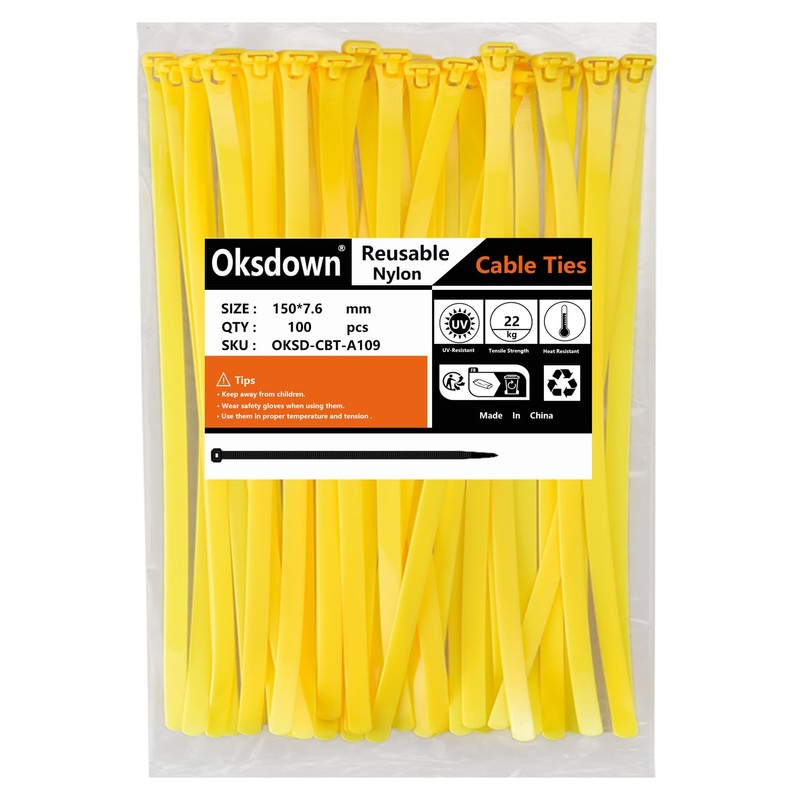 Oksdown 100 Pack 6 inch Reusable Zip Ties Yellow Heavy