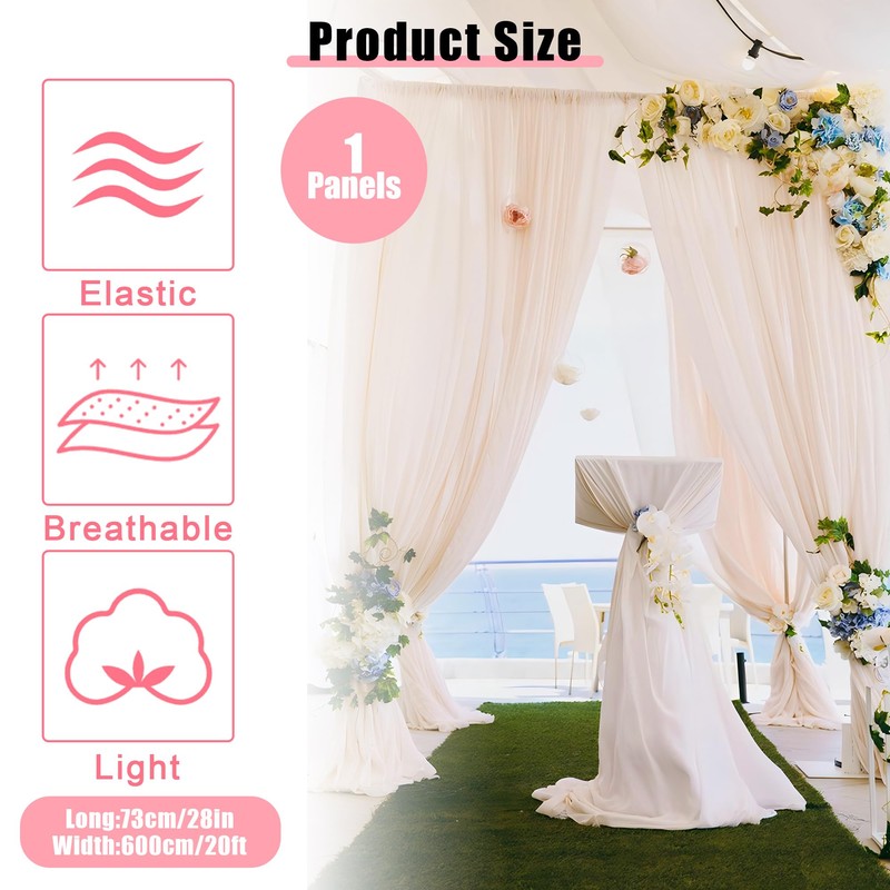 MEKOTRIN Wedding Arch Draping Fabric, 1 Panel 28" x20ft Chiffon