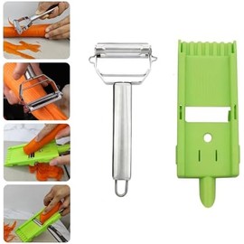 Pelador de patatas múltiple de doble hoja para cocina, pelador multifuncional 2 en 1 y juego de juliana con plato de rejilla, ideal para frutas y verduras