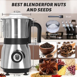 Versatile Kitchen Grinder | 500W Electric Mill | Grinds Spices, Nuts, Grains, Coffee | 3 Stainless Steel Blades | Dry Use (Black)