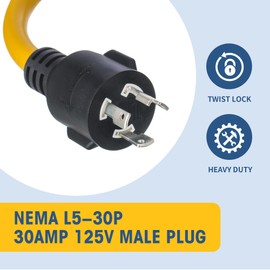 GOMEN 12 Inch 30 Amp to 110 Adapter, 3 Prong 30 Amp to 15 A Generator Adapter Power Cord with Twist Lock, 10 Gauge STW, NEMA L5-30P Male to 3X 5-15R Female with Lighted End, 1 FT