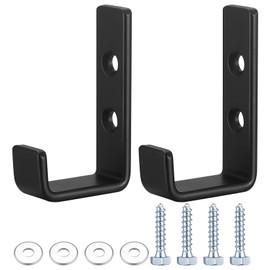 qiwuhai Heavy Duty Garage Hooks for Hanging, 2pcs Black Garage Storage Wall Mount J Hook Heavy Duty, J Utility Hooks for Extension Cord Tool Cable, Clothes, Keys Hook (2Pcs)