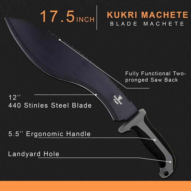 Snake Eye Machete with Heavy Duty Construction, Ergonomic Non-Slip Handle