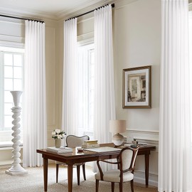 Ivory White Pinch Pleated Linen Curtains 96 Inches Long for Living Room Semi Sheer Light Filtering Custom Pinch Pleat Drape with Hooks Rings Back Tab Neutral Boho Cream Birch 96 Inch Bedroom Curtain