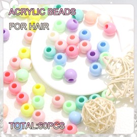 NAISKA 60Pcs Colorful Hair Beads for Braids-10x12mm Macaron Color Loc Dreadlock and Hair Jewelry Accessories Pony Beads Decoration Jewelry Making for Kids and Girls