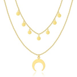 MARLION JEWELS Necklace for Women Double Crescent Moon and Circles Necklace Gold Plated Silver Plated Surgical Steel Gift Jewellery Women, Gold / silver